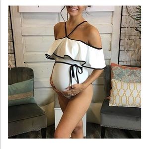 NWT Maternity Off shoulder Flounced One Piece Swim